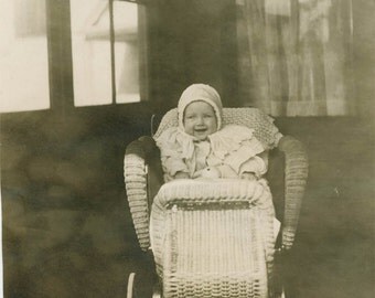 vintage photo 1910 Oh What a Beautiful Baby Wicker Buggy Sweetest SMile