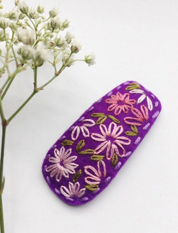 Hand Embroidered Holland Wool Felt Hair Clip