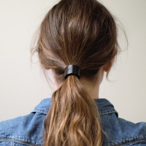 Leather Hair Cuff Ponytail Holder in Matte Black size 4inches