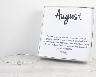 August Birthstone Swarovski Peridot Sterling Silver Bangle Bracelet, Sterling Silver Bracelet, Peridot Bangle Bracelet #763