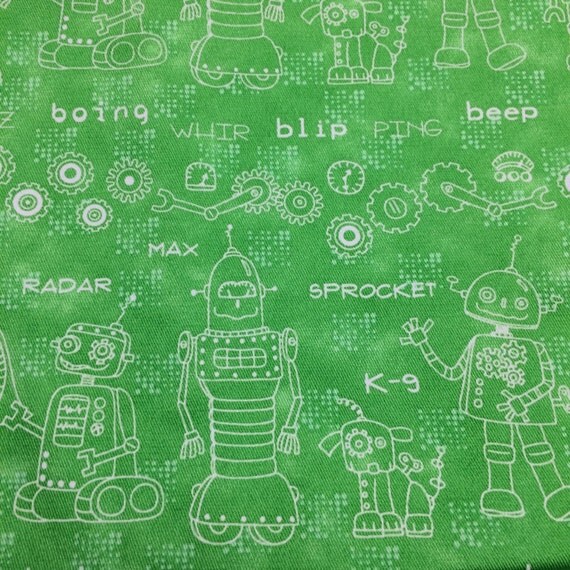 Robot fabric - 2 yards x 42 inches - green heavier weight cotton