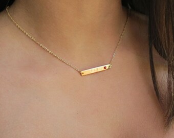 Personalized Necklace Name Bar Necklace with Birthstone Gold Bar Bridesmaids Jewelry Custom Made Gift Graduation Mother of the Bride