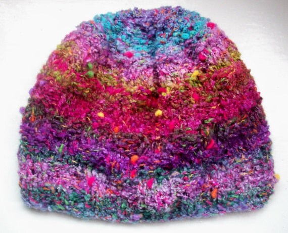 Unisex beanie hat, hand knitted, Noro, classic design, contemporary colours by SpinningStreak