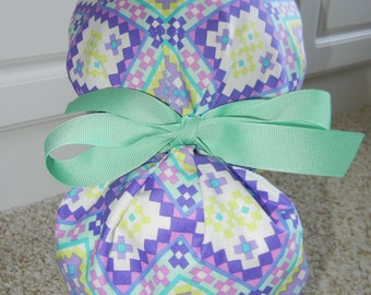 Turn Up Ponytail Scrub Hat with Tribal Patchwork