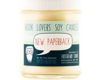 New Paperback - Book Candle - Book Lover Gift - Scented Soy Candle - Frostbeard Studio - 8oz jar