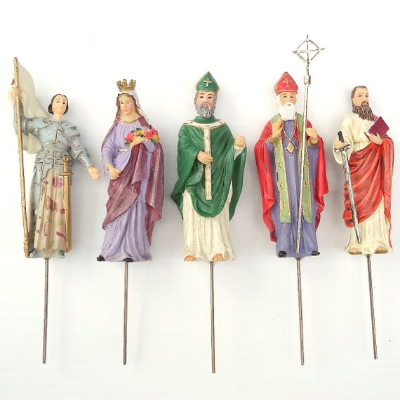 Set of Five Miniature Catholic Statues for Miniature Garden