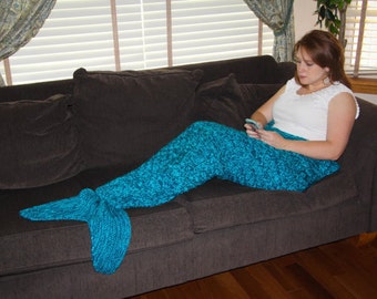Adult Mermaid Tail Blanket Knitting Pattern - PDF 415a - INSTANT DOWNLOAD -- Circular and Back-and-Forth Options Included
