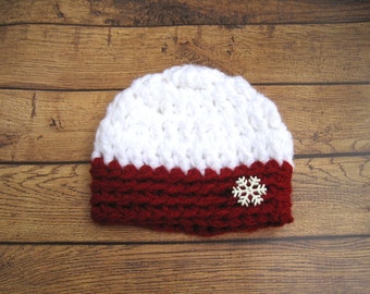 Baby Hat, Baby Christmas Hat, Baby Winter Hat, Baby Homecoming Hat, Baby Girl Hat, Baby Boy Hat, Snowflake Hat, Newborn Winter Hat, Red