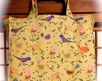 Bird Tote Bag, Colorful Birds Tight 'N' Tidy Tote Bag, Reusable Folding Shopping Bag, Yellow Blue Orange Green Red Pink White, Wild Birds