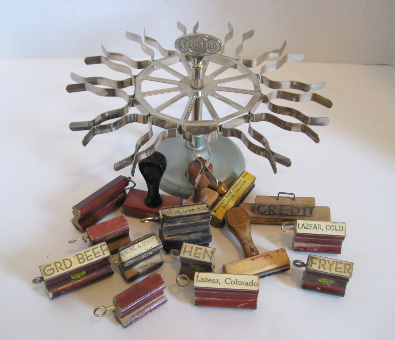 Vintage Standard Metal Stamp Holder Wheel Carousel With Rubber