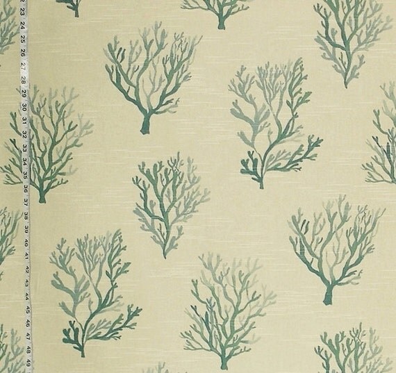 Items similar to Teal green blue coral fabric ocean coastal beach