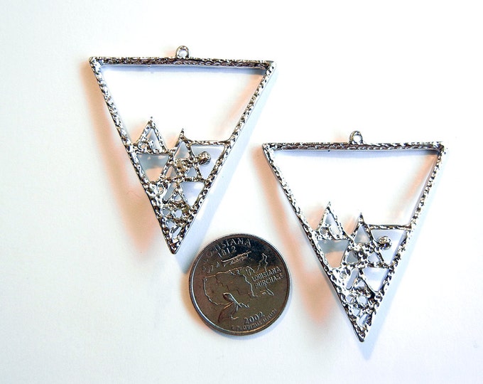 Pair of Triangle Outline Charms Silver-tone Rhinestone Accents