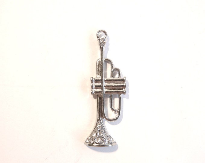Silver-tone Trumpet Pendant with Rhinestone Accents