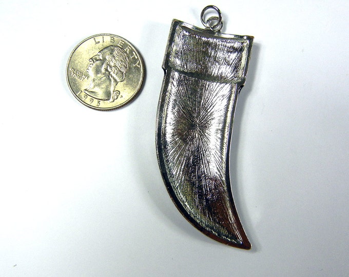 Large Black Epoxy Silver-tone Horn Claw Pendant Tribal
