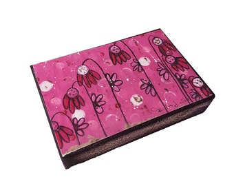 Pink Flowers - Aceo Giclee print mounted on Wood (2.5 x 3.5 inches) Folk Art by FLOR LARIOS
