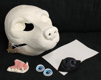 DIY realistic canine resin blank kit with nose, mesh, eyes, and jawset for fursuits