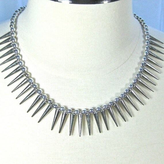 Silver Spikes Necklace Silver Spikes Statement by DiBeauDesigns