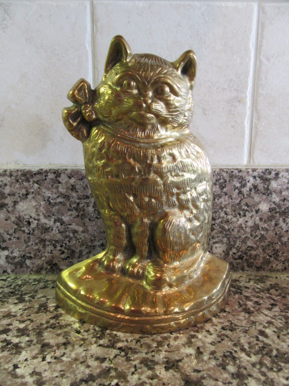 Beautiful vintage brass cat door stop great condition