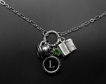 Book Tea Necklace Reader Drinker Bibliophile Personalized Literary Jewelry