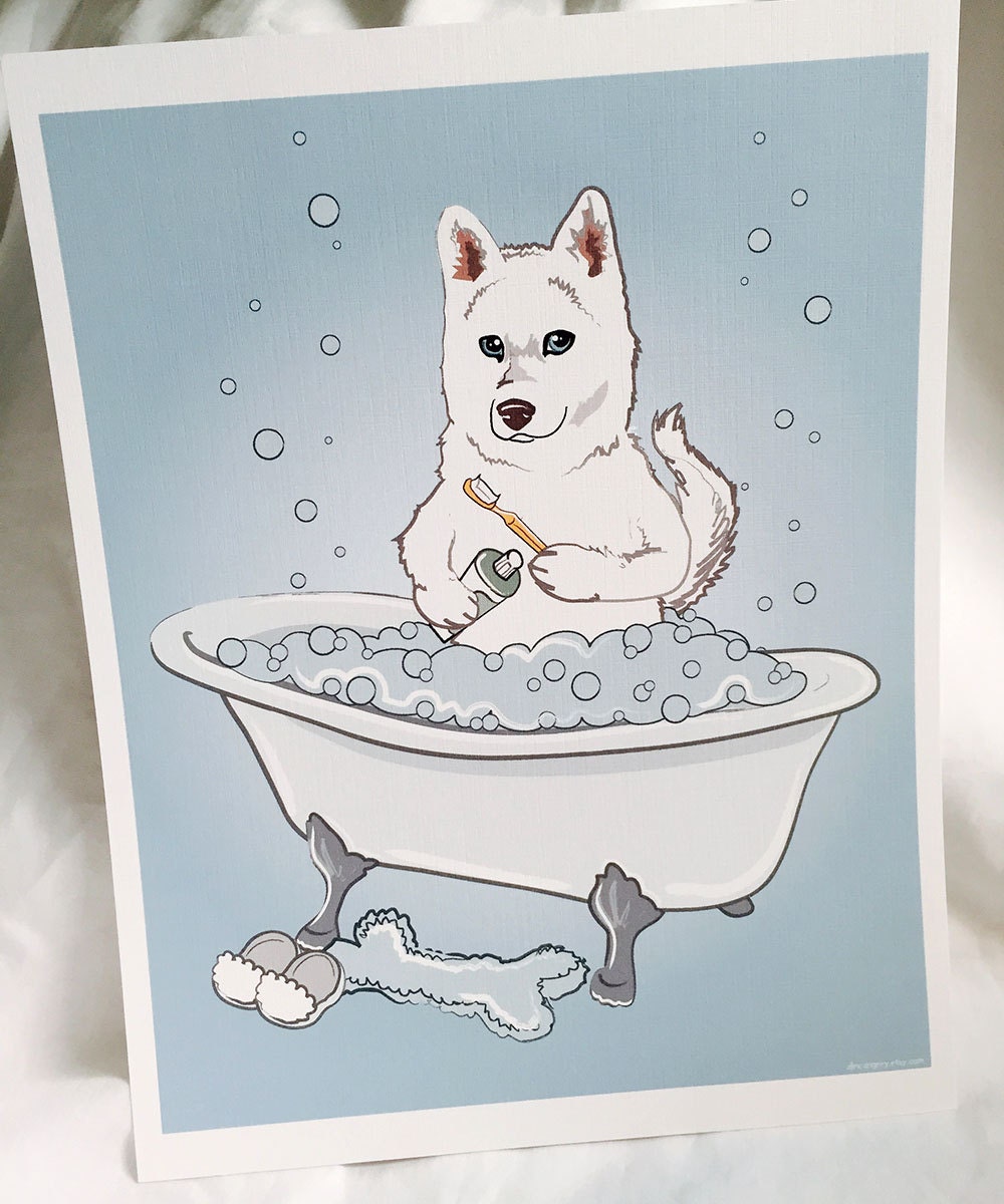 Bathtime White Husky Eco-Friendly 8x10 Print