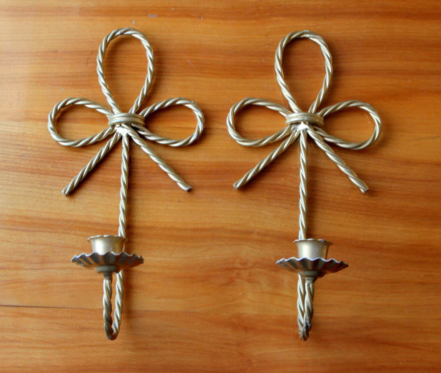 Vintage Wall Sconce Set of 2 Gold Tone Candle