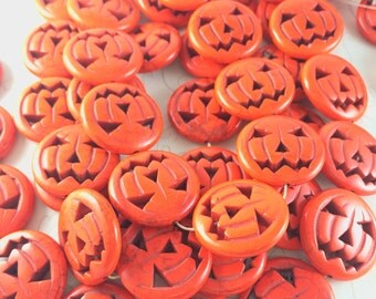 Orange Pumpkin Beads, Jack o Lantern Beads, Carved Pumpkin Beads, Pumpkin Pendant, 25mm Dyed Magnesite Bead Strand for Jewelry, Dry Gulch