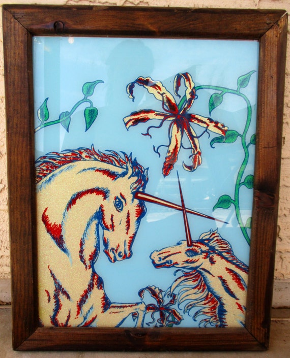 Vintage 80's Glitter Unicorns in Love Framed Unicorn