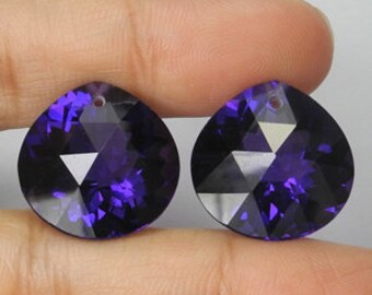 HUge AAA Gem Purple Amethyst Quartz 20 X 15.9 X 10mm Faceted Wide Pear Heart Briolette Drop Beads Pendant Focal Matching Pair