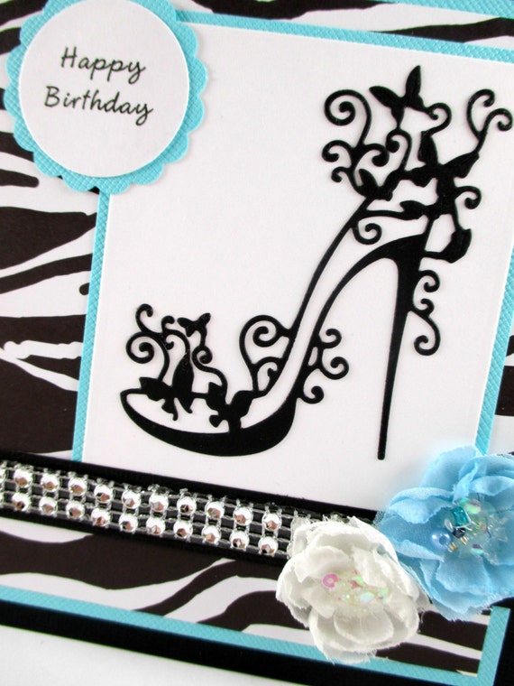 Happy Birthday card high heels zebra print animal print