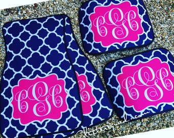 Car Mats Custom Preppy Quatrefoil Inspired Monogram Floor Mats