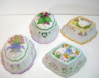 Le Cordon Blue Stoneware Molds, Set Of Four, Duck, Sheep, Berries, Asparagus, The Franklin Mint 1986