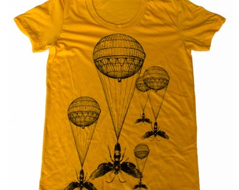 Womens Steampunk INSECT hot air balloon T Shirt S M L Xl (Gold)