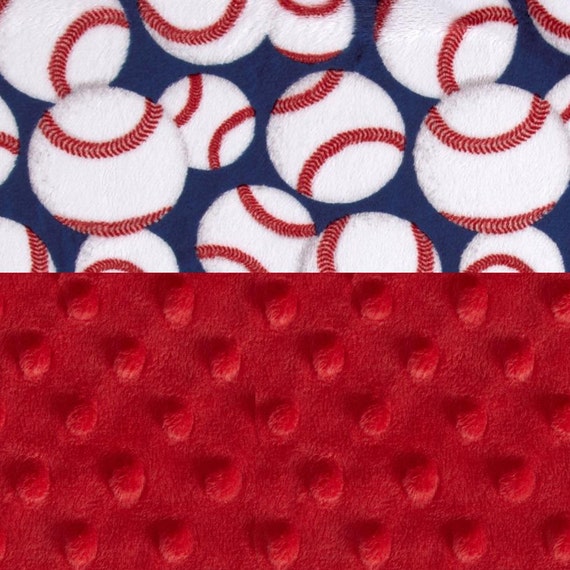 Minky Mini Baby Blanket Boy, Blue Red Baseball Personalized Baby Blanket - Baseball Lovey or Tag Blanket or Minky Burp Cloth