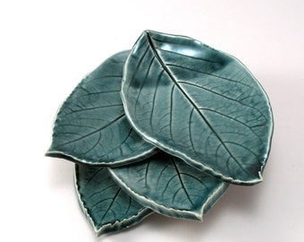Ceramic Leaf Plates-Teal Pottery-Pottery Leaf Plates-Tapas Plates-Appetizer Plates