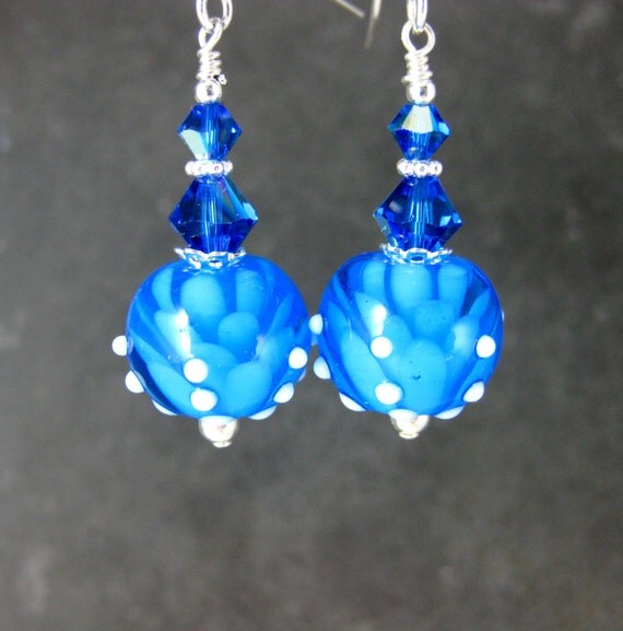 Blue Water Lily Earrings Lotus Earrings Azure Blue White
