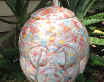 Pig, cookie jar, bright, multi colored, cookie canister, ceramic cookie jar, canister