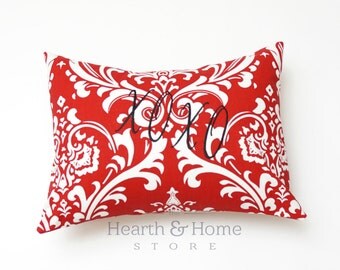 Valentine Decorative Throw Pillow Cover with XOXO Monogram 12 x 16 Red Damask Pillow, Valentine Pillow, Anniversary Gift
