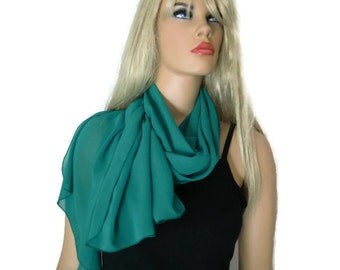 Solid green chiffon scarf Long chiffon scarf-Solid green chiffon scarves-Parisian Neck Tissu