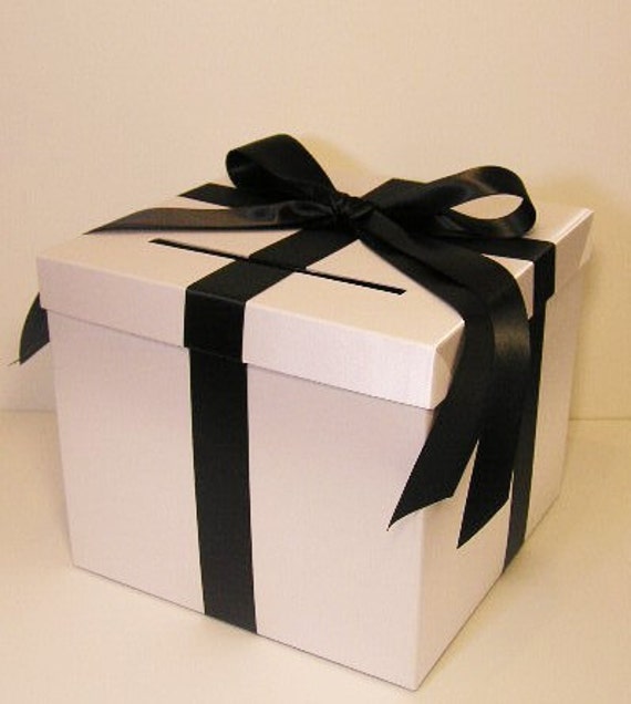Wedding Card Box White and Black Gift Card Box Money Box Holder ...