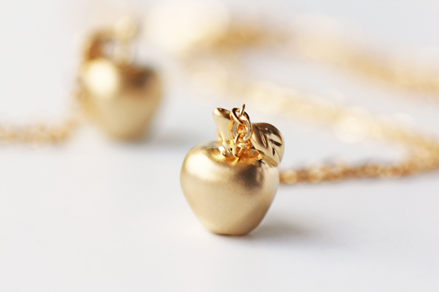 Matte Gold Apple Necklace Golden Apple Fairy Tale Pendant