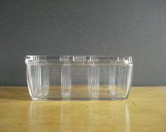 Glass Refrigerator Box - Vintage Glass Box - Clear Ridged Glass Box with Lid