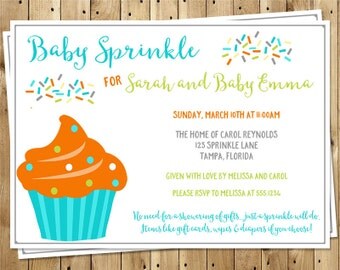 Baby Sprinkle Invitations, Boys, Blue, Orange, Cherry, Set of 10 Printed Cards with Envelopes, FREE Ship, CUPBY, Cupcake Sprinkle Boy