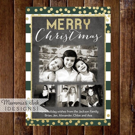 4 Photo Holiday Card Photo Christmas Card Faux Gold Foil