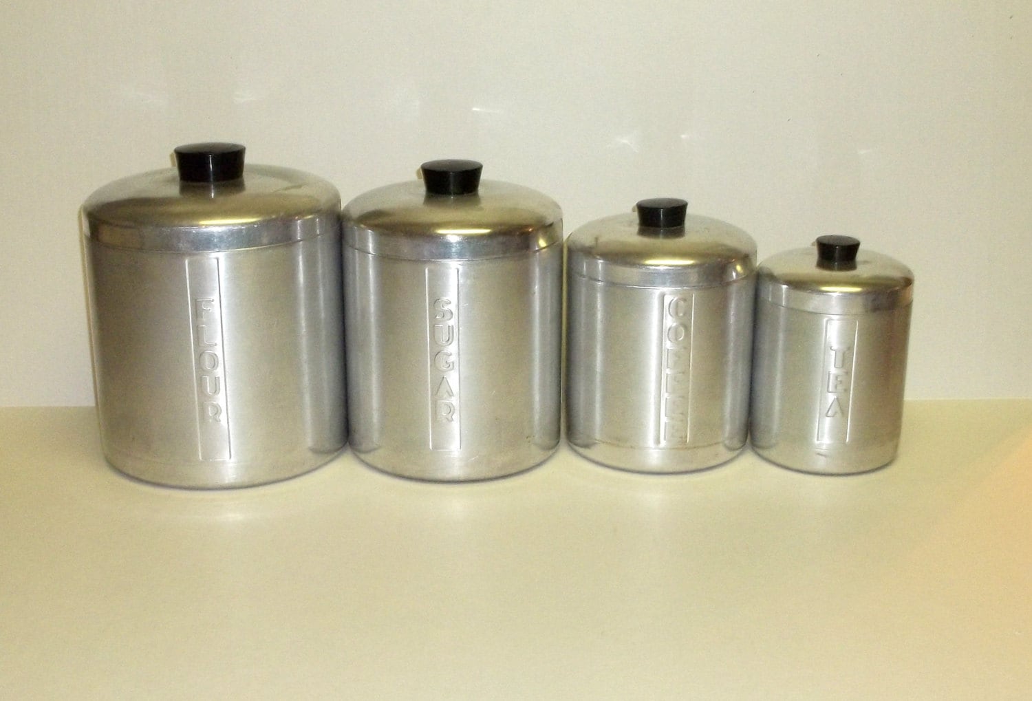 Aluminum Canisters Flour ,Sugar ,Coffee ,Tea ,Holder Vintage Atomic