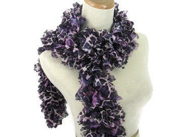 Sale Ruffle Scarf, Knit Scarf, Hand Knit Scarf, Women Scarf. CIJ, Gift For Her, Purple Scarf, Fashion Scarf, Spring Scarf, Fiber Art