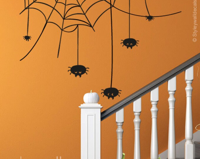 Halloween Wall Decal, Spiders Wall Decal, Spider Web Halloween Wall Sticker, Spiders Wall Sticker Halloween Decor for Home Living Room