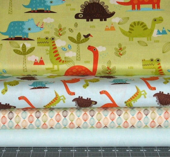Dinosaur and Coordinates Cotton Quilt Fabric Bundle by fabric406