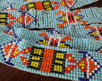 vintage beaded elastic headband - Native American, seed beads