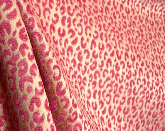 Tanzia Hot Pink Creamy Ivory Chenille Leopard Skin Animal Fabric