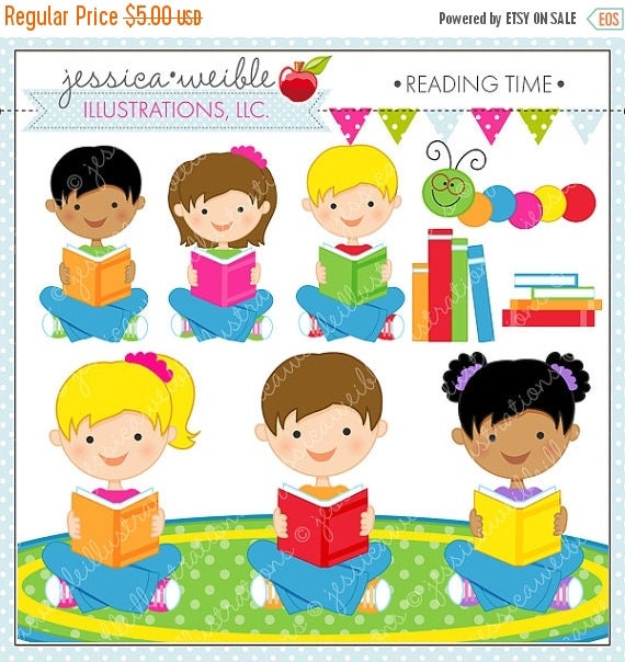 SALE Reading Time Cute Digital Clipart for by JWIllustrations